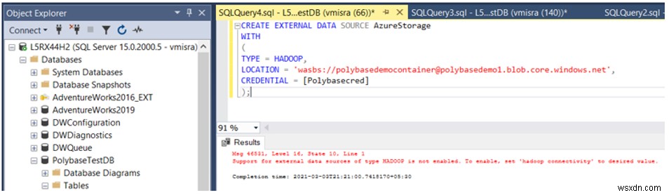ปัญหาการตั้งค่า SQL PolyBase 