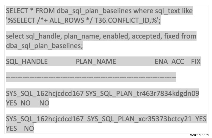 โปรไฟล์ Oracle SQL และเส้นฐาน 