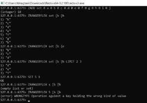Redis ZRANGEBYLEX – วิธีรับองค์ประกอบของชุดที่จัดเรียงตามช่วงค่า asc 