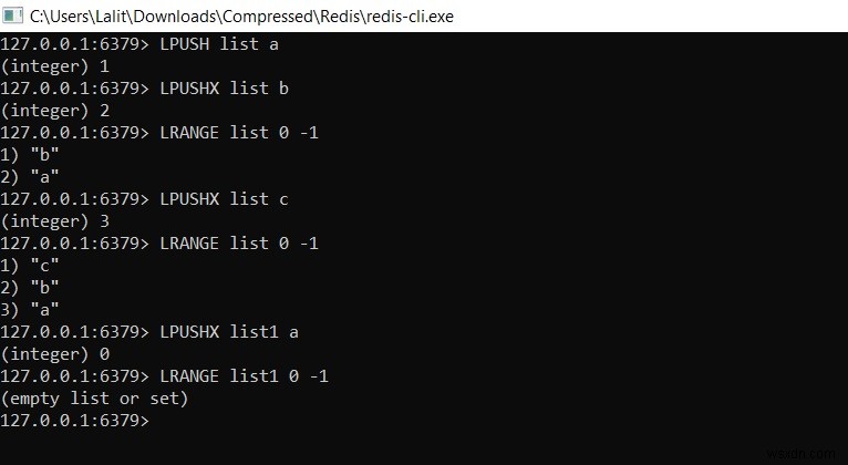 วิธีแทรกองค์ประกอบที่ส่วนหัวของค่ารายการ – Redis LPUSH | LPUSHX 