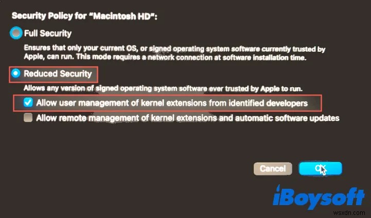 อนุญาตให้ส่วนขยายระบบของ iBoysoft Data Recovery สำหรับ Mac โหลดบน Mac ด้วย Apple Silicon