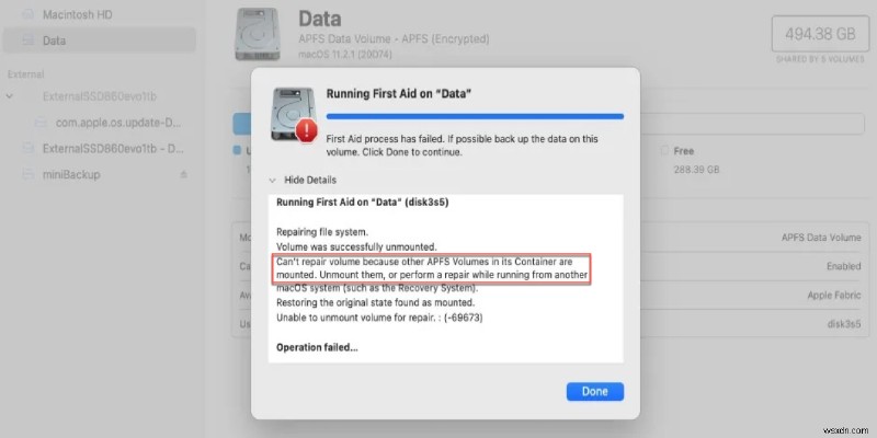 ไม่สามารถซ่อมแซมไดรฟ์ข้อมูลได้เนื่องจากมีการติดตั้งไดรฟ์ข้อมูล APFS อื่นในคอนเทนเนอร์ วิธีการแก้ไขโดยไม่ทำให้ข้อมูลสูญหาย