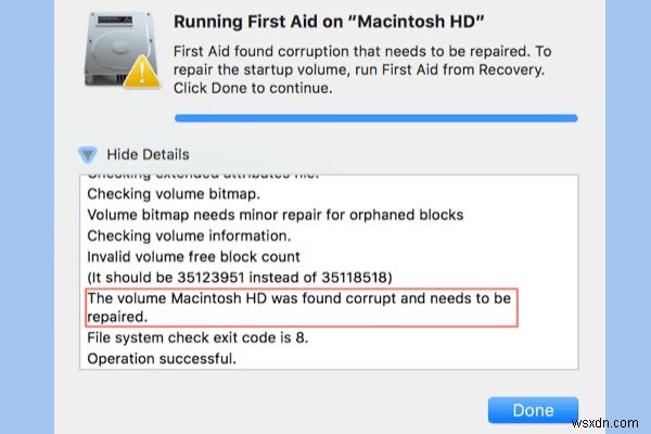 แก้ไขแล้ว:พบไดรฟ์ข้อมูล Macintosh HD ที่เสียหายและจำเป็นต้องได้รับการซ่อมแซม