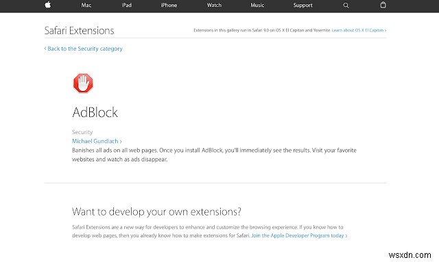 ไม่สามารถติดตั้งส่วนขยาย Safari บางอย่างในเบราว์เซอร์ Safari บน Mac 