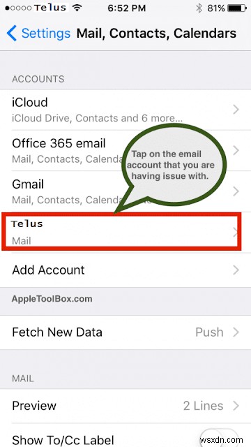 ไม่สามารถส่งอีเมลจากบัญชีอีเมล telus.net หรือ telusplanet.net บน iPhone, iPad หรือ Mac