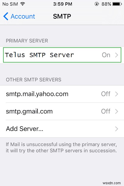 ไม่สามารถส่งอีเมลจากบัญชีอีเมล telus.net หรือ telusplanet.net บน iPhone, iPad หรือ Mac