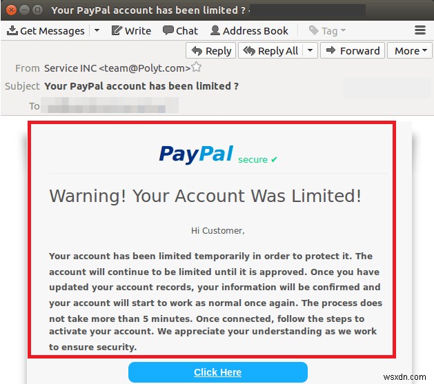 บัญชี PayPal ของคุณถูกจำกัด:หลีกเลี่ยงอีเมลฟิชชิง 