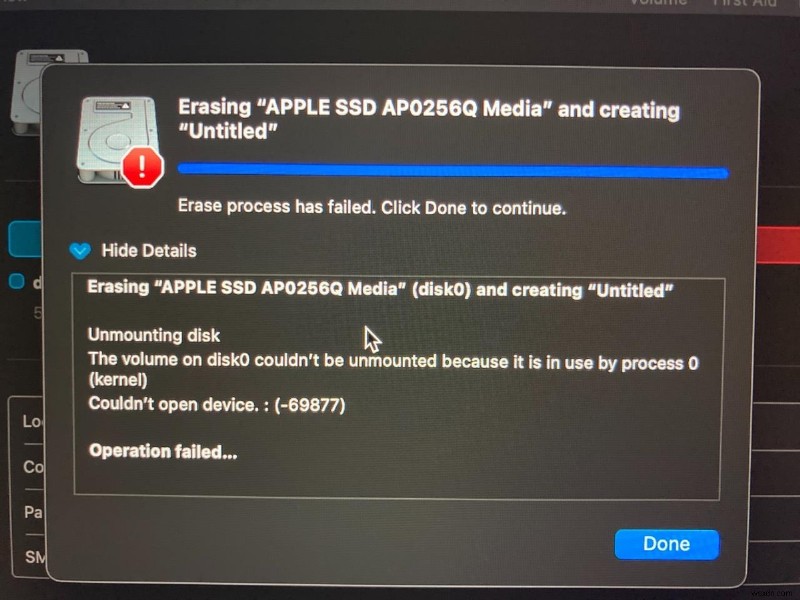 [แก้ไขแล้ว] ไม่สามารถเปิดอุปกรณ์ 69877 บน Mac เมื่อลบการ์ด Mac/USB/SD