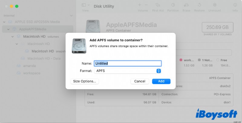 [บทช่วยสอน]วิธีเพิ่มโวลุ่ม APFS ไปยังคอนเทนเนอร์บน Mac