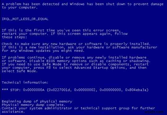 วิธีการแก้ไขข้อผิดพลาด “Stop 0x0000000A” ของ Windows XP