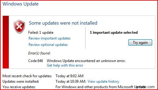 วิธีการแก้ไขข้อผิดพลาดในการอัปเดต Windows Vista 646