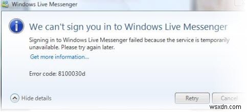 8100030d Windows Live Messenger Error – แก้ไข
