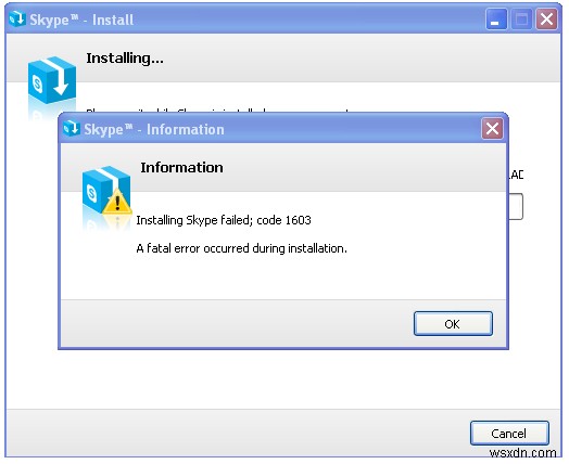 ข้อผิดพลาด Skype 1603