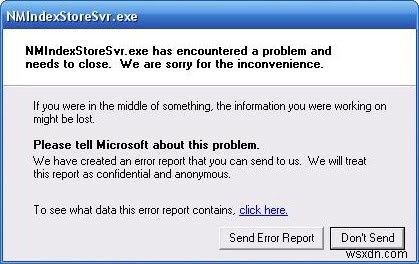 บทแนะนำการซ่อมแซมข้อผิดพลาด Nmindexstoresvr.exe