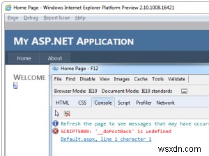 ข้อผิดพลาดของ Internet Explorer 10:ข้อผิดพลาด JavaScript _doPostBack ไม่ได้กำหนดไว้ 