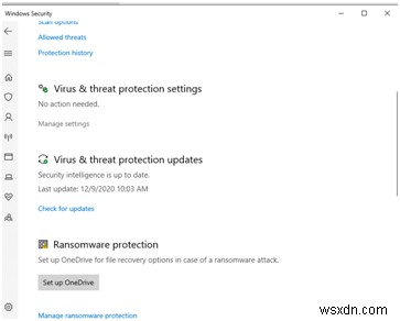 แก้ไขการป้องกันไวรัสและภัยคุกคามไม่ทำงานใน windows 10