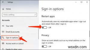 ป้องกันไม่ให้ Windows 10 รีสตาร์ทแอปหลังจากปิดหรือเปิดพีซีของคุณ