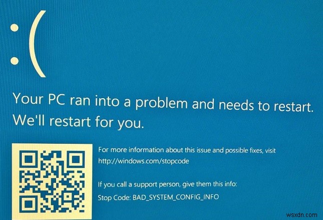 ข้อผิดพลาดข้อมูลการกำหนดค่าระบบไม่ถูกต้องใน Windows 10