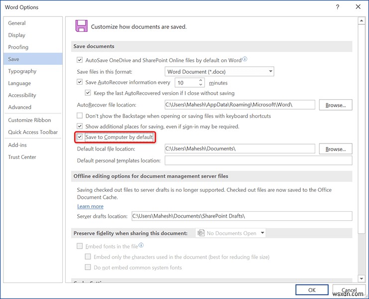 วิธีการบันทึกเอกสาร Office ไปยังเครื่องคอมพิวเตอร์ตามค่าเริ่มต้น