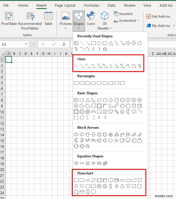 วิธีการสร้างผังงานใน Word และ Excel