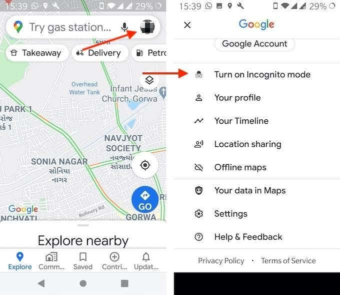 วิธีใช้ Google Maps โหมดไม่ระบุตัวตนบนอุปกรณ์ Android