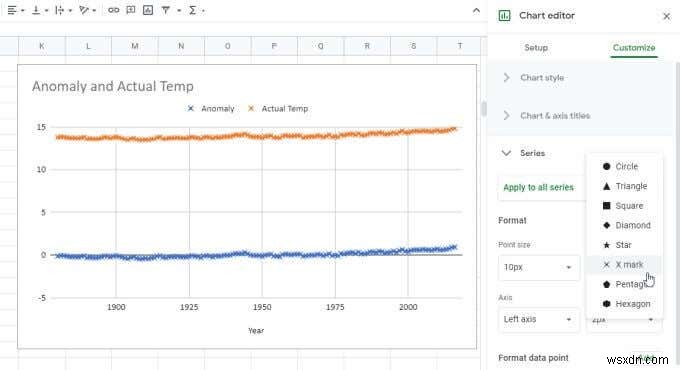 วิธีการสร้างกราฟเส้นใน Google ชีต