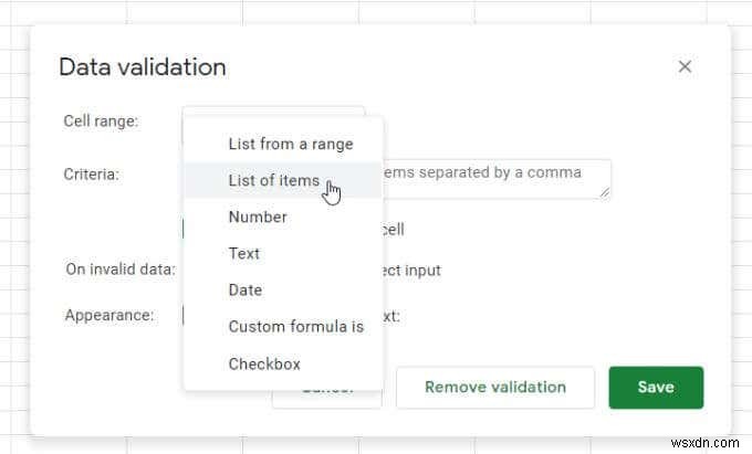 วิธีใช้รายการแบบเลื่อนลงของ Google ชีต