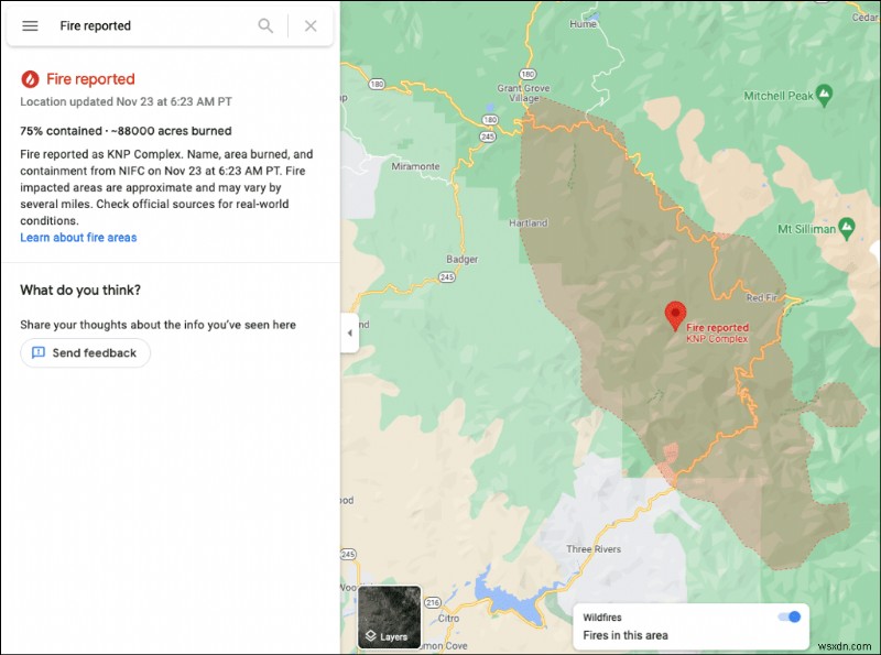 วิธีใช้การติดตามไฟป่าของ Google แผนที่