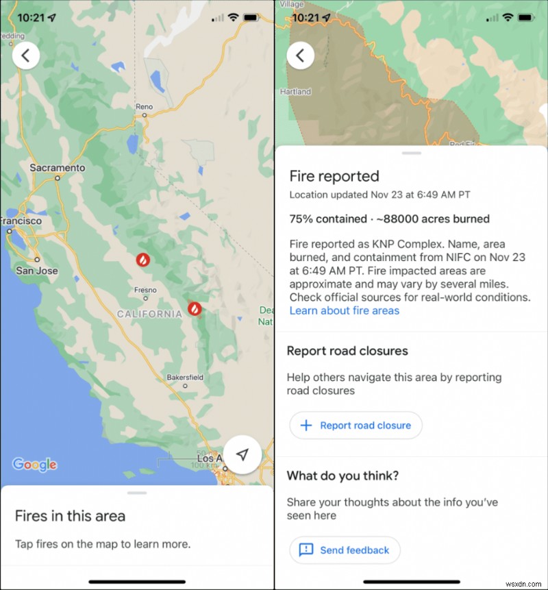 วิธีใช้การติดตามไฟป่าของ Google แผนที่