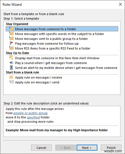 ย้ายอีเมลไปยังโฟลเดอร์ใน Outlook โดยอัตโนมัติโดยใช้กฎ