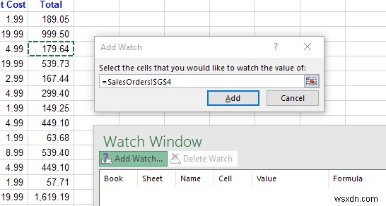 ใช้หน้าต่างดูของ Excel เพื่อตรวจสอบเซลล์ที่สำคัญในสมุดงาน