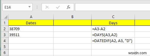 วิธีการลบวันที่ใน Excel 