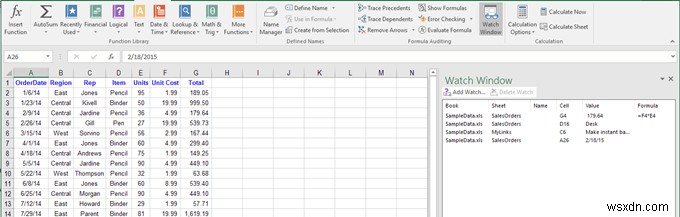 ใช้หน้าต่างดูของ Excel เพื่อตรวจสอบเซลล์ที่สำคัญในสมุดงาน