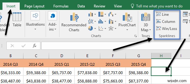 วิธีใช้ Sparklines ใน Excel 