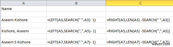 วิธีแยกชื่อและนามสกุลใน Excel