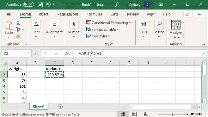 วิธีการคำนวณความแปรปรวนใน Excel