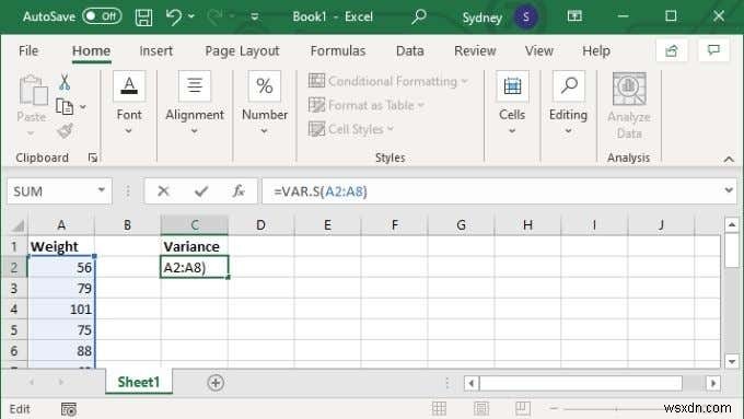 วิธีการคำนวณความแปรปรวนใน Excel