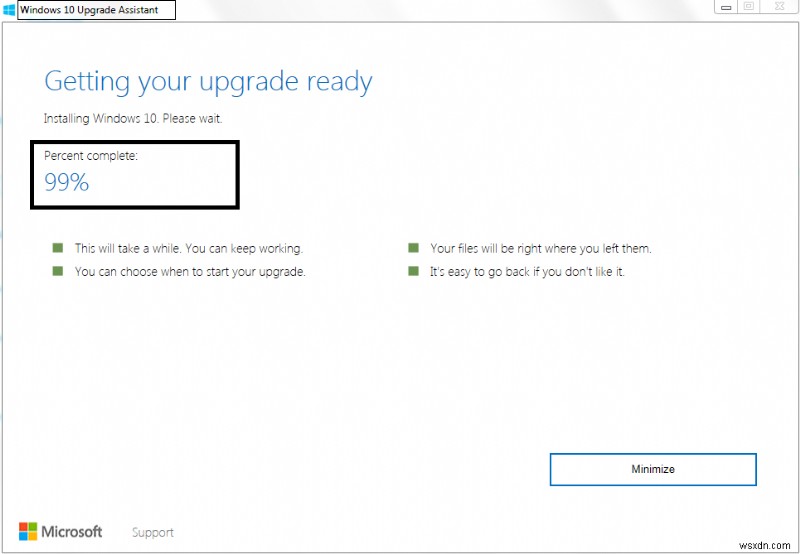 แก้ไขผู้ช่วยอัปเกรด Windows 10 ค้างอยู่ที่ 99% 