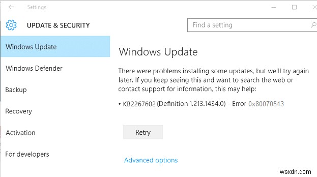 แก้ไข Windows Update ล้มเหลวโดยมีข้อผิดพลาด 0x80070543 
