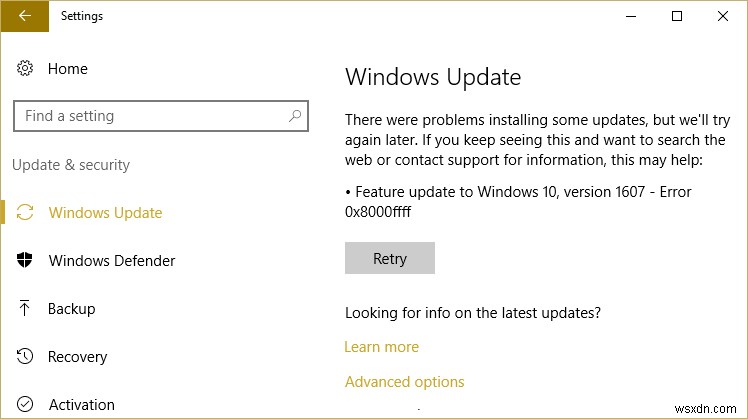 แก้ไขข้อผิดพลาดการอัปเดต Windows 10 0x8000ffff 