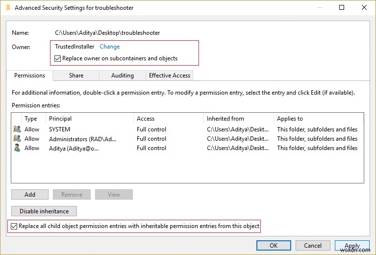 กู้คืน TrustedInstaller เป็นเจ้าของไฟล์ใน Windows 10 