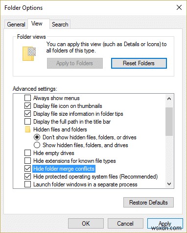 แสดงหรือซ่อนความขัดแย้งในการผสานโฟลเดอร์ใน Windows 10 