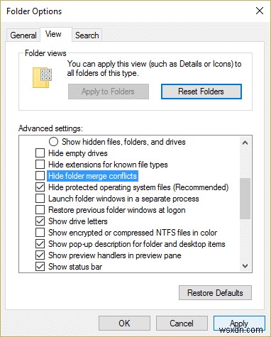 แสดงหรือซ่อนความขัดแย้งในการผสานโฟลเดอร์ใน Windows 10 