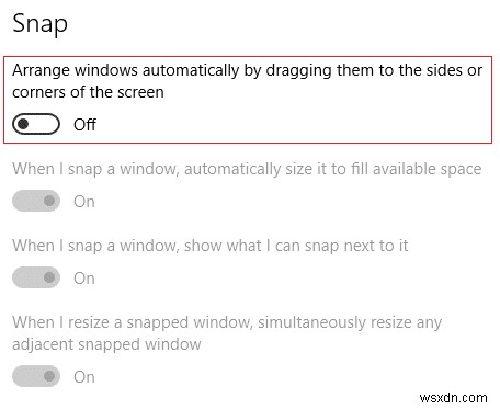 ปิดใช้งานป๊อปอัป Snap ขณะย้าย Windows