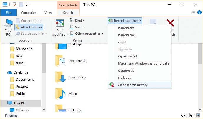 วิธีการลบประวัติการค้นหา File Explorer