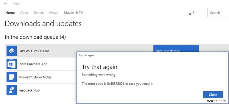 แก้ไข Windows Store Error Code 0x803F8001 