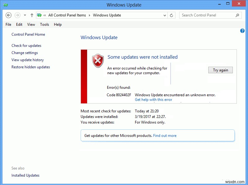 แก้ไข Windows Update Error Code 0x80072efe 