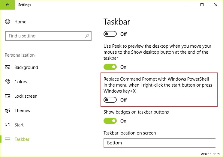 แทนที่ Powershell ด้วย Command Prompt ในเมนูเริ่มของ Windows 10