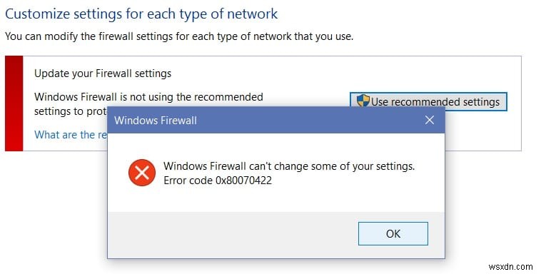 แก้ไข ไม่สามารถเปิด Windows Firewall Error code 0x80070422 