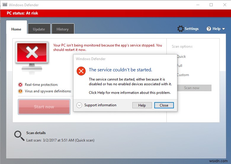 แก้ไขบริการไม่สามารถเริ่มได้ Windows Defender Error 0x80070422 